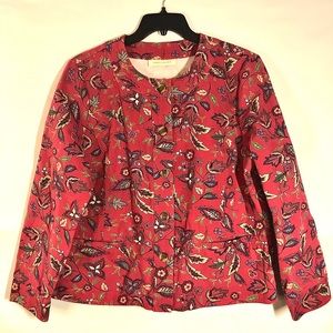 Appleseed’s Womens 4P Canvas Jacket Button Down Floral Leaves Pink 100% Cotton